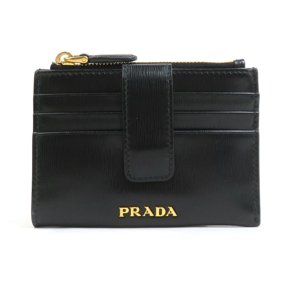 Prada coin case Wallet Card Leather Black